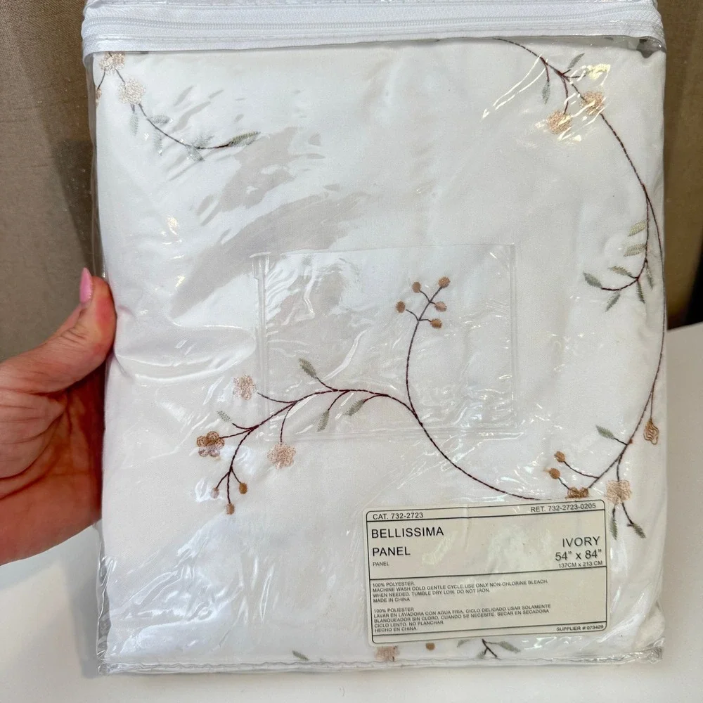 JCPenney Home Bellissima Ivory Floral Embroidered Rod Pocket Curtain Panel 54x84